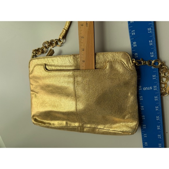 Hobo The Original Gold Metallic Leather Crossbody Clutch Bag Purple Lining Y2K